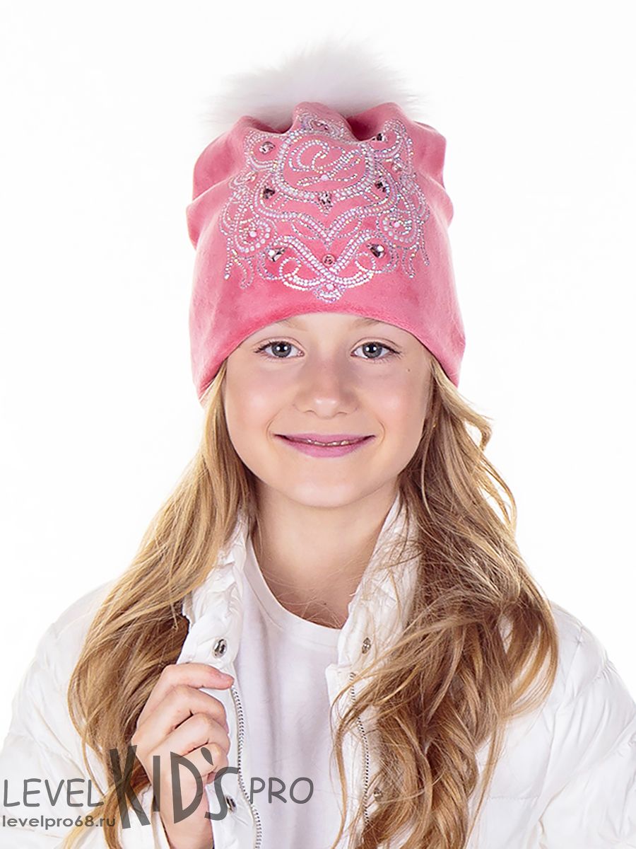 Легион камни помпон kids шапка 020/1.<br>Велюр~Velour-Legion crystals pompon hat 020/1