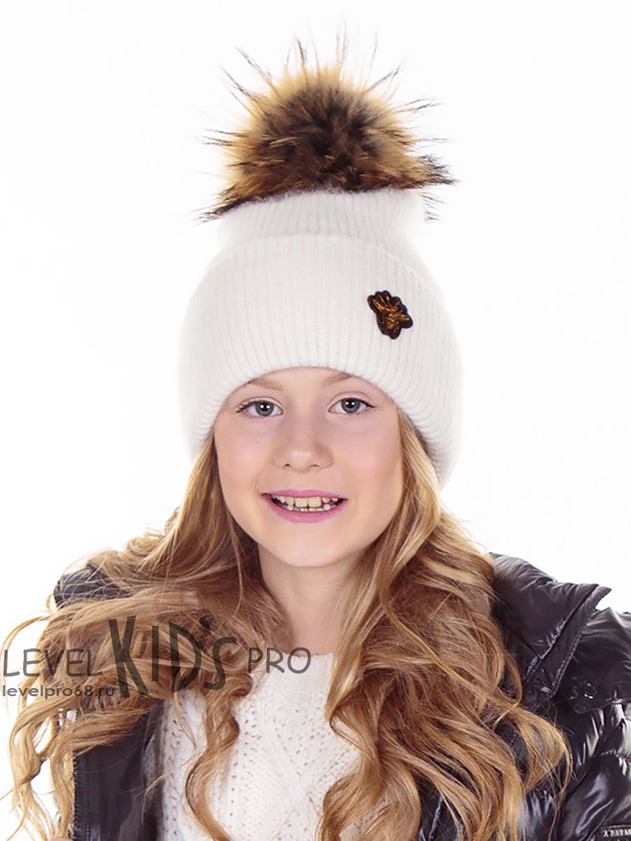 Муха шеврон стиль помпон kids шапка ФР.<br>Вязка~Knitting-Fly chevron style pompon hat FR