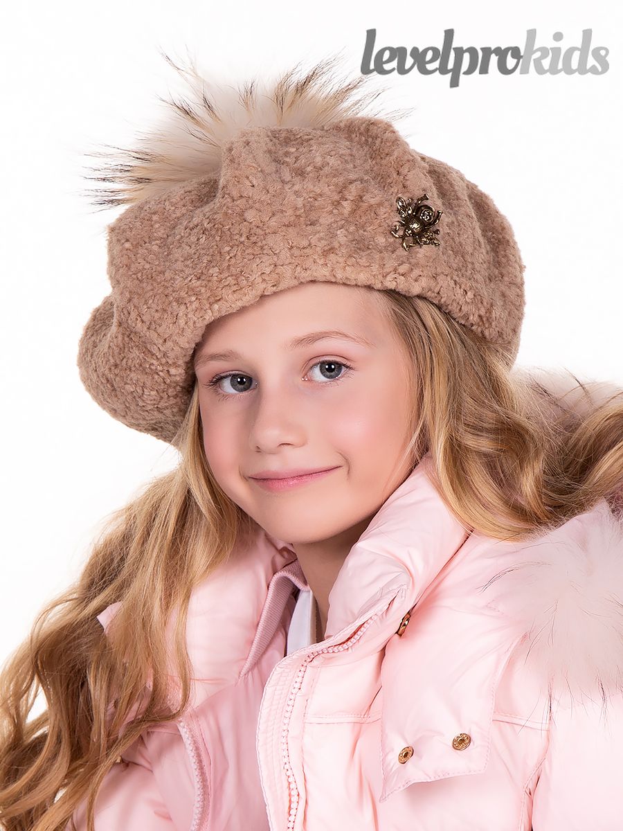 Алиса брошь жук помпон kids берет.<br>Экомех Кёрли~Curly fur-Alice brooch Beetle+pompon beret