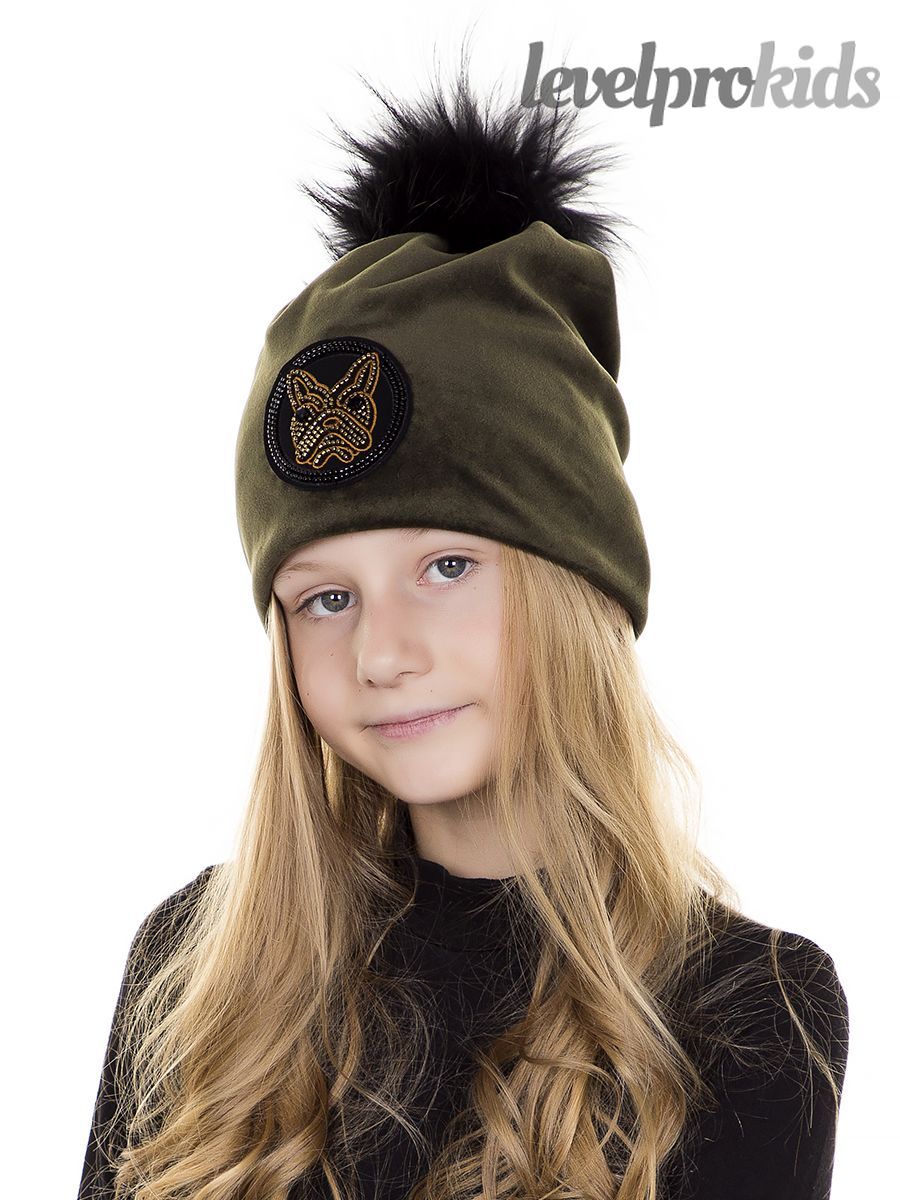 Бульдог шеврон помпон kids шапка 020/1.<br>Велюр~Velour-Bulldog chevron pompon hat 020-1