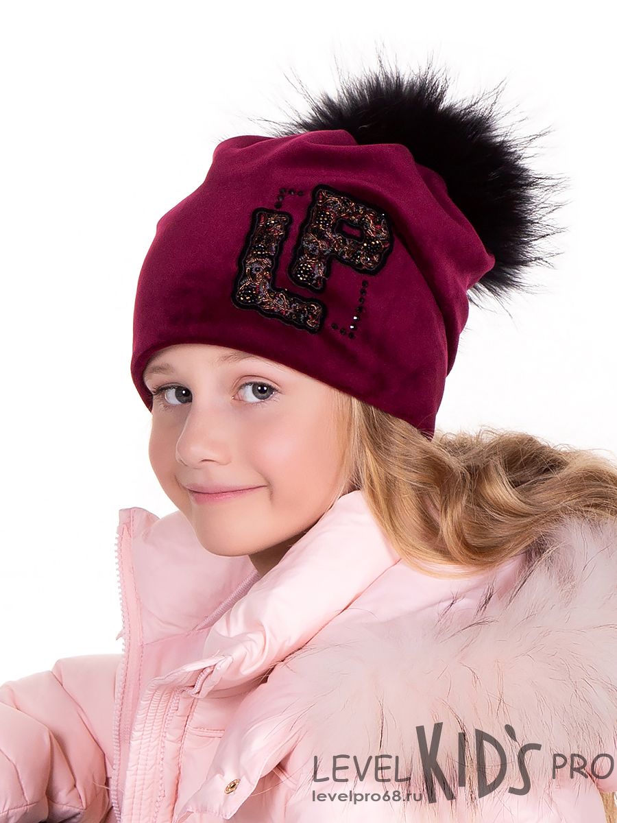 Вышивка LP шеврон помпон kids шапка 020/1.<br>Велюр~Velour-Embroidery LP chevron pompon hat 020-1