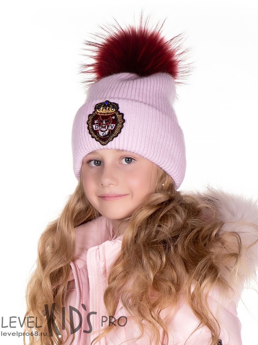 Джокер шеврон помпон kids шапка ФР.<br>Вязка~Knitted wool items-Joker chevron kids pompom hat FR