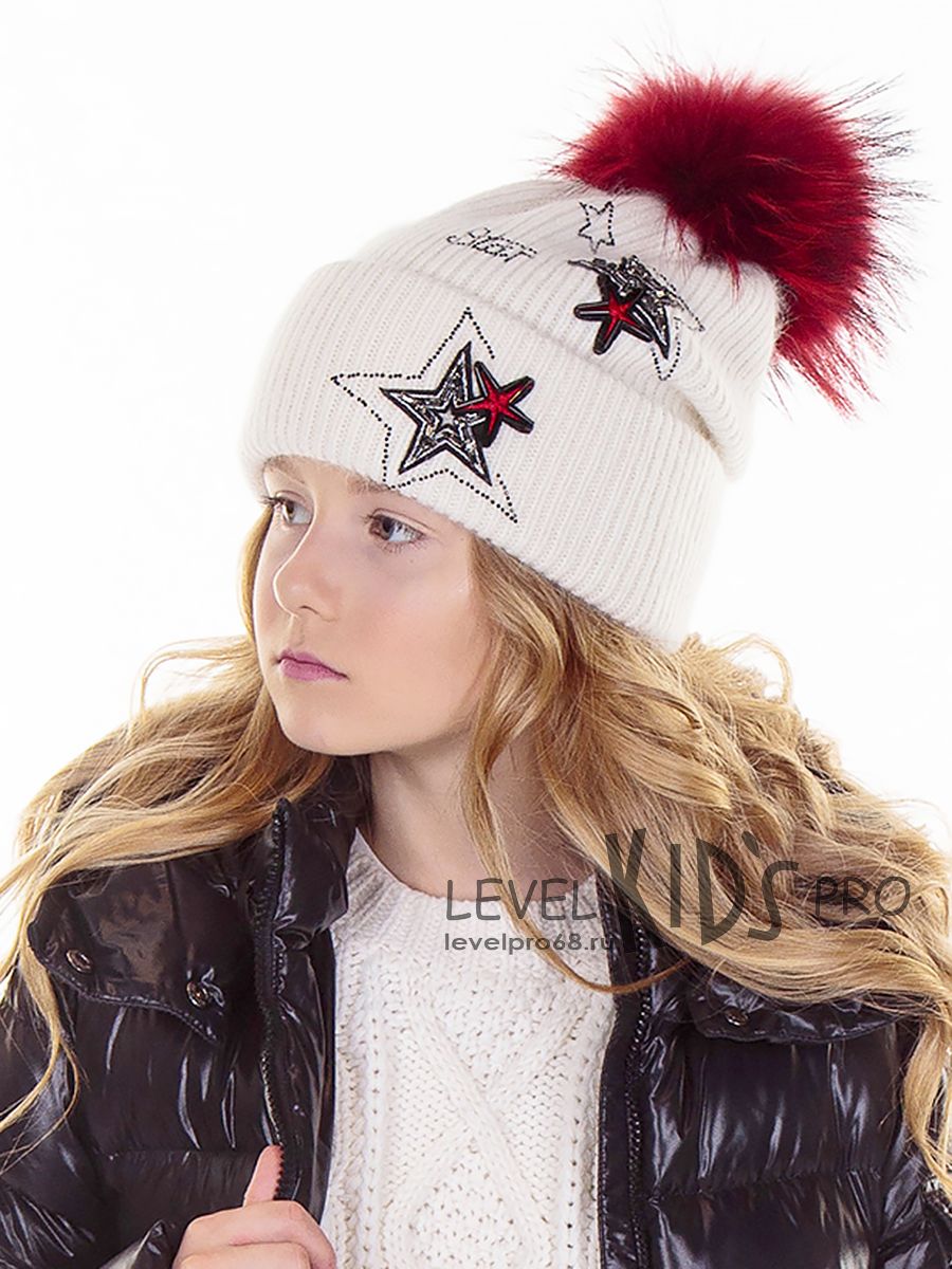 Созвездие шеврон помпон kids шапка ФР.<br>Вязка~Knitted wool items-Constellation chevron pompon kids hat FR