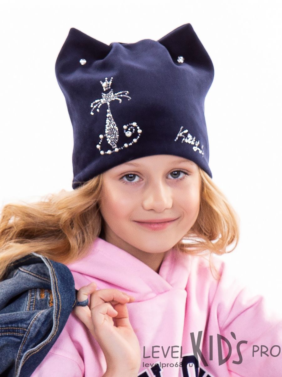 Кот жемчуг kids VIP шапка 022.<br>Велюр~Velour-Cat pearls hat 022