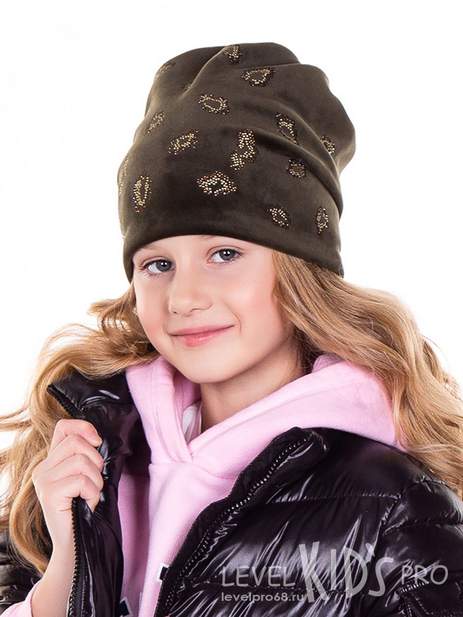 Пятна леопард kids VIP шапка 011.<br>Велюр~Velour-Leopard spots hat 011