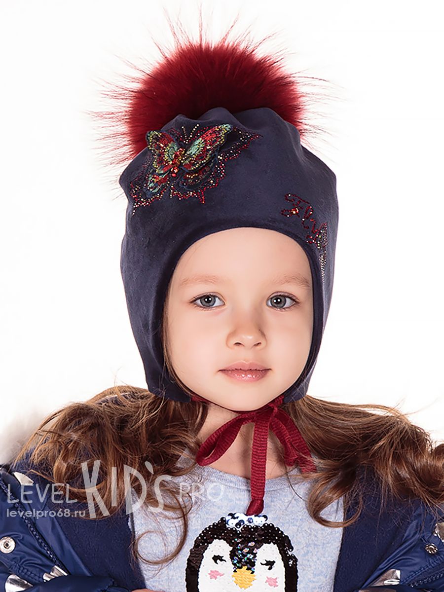 Бабочка FLY помпон kids шапка 031У.<br>Велюр~Velour-Butterfly FLY pompom hat 031Y