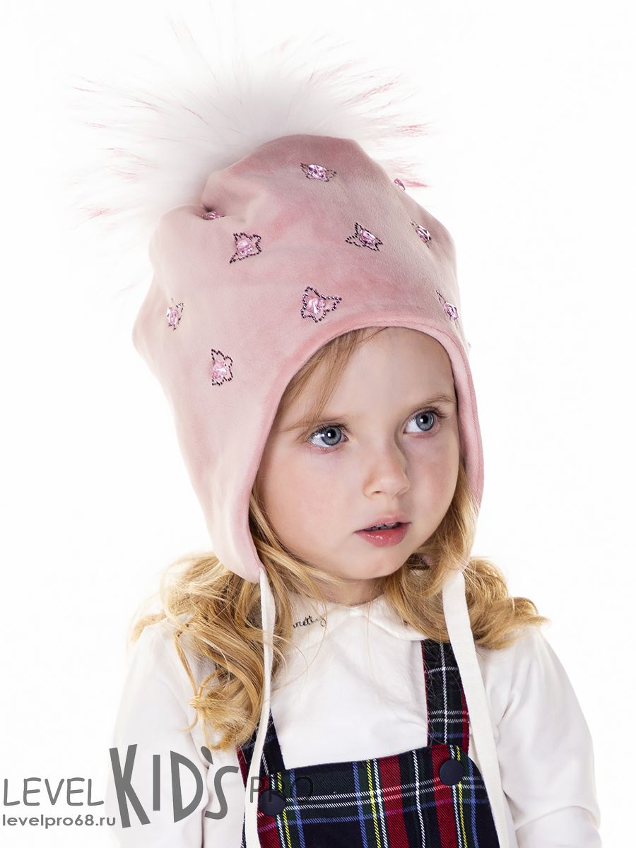 Бабочки россыпь помпон kids шапка 031У.<br>Велюр ~Velour-Butterflies placer pompom hat 031Y