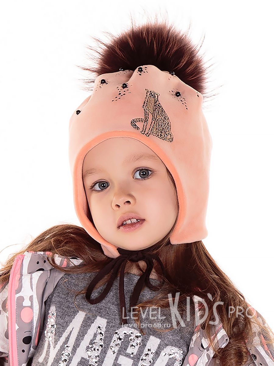 Гепард помпон kids шапка 031У.<br>Велюр~Velour-Cheetah pompom hat 031Y 