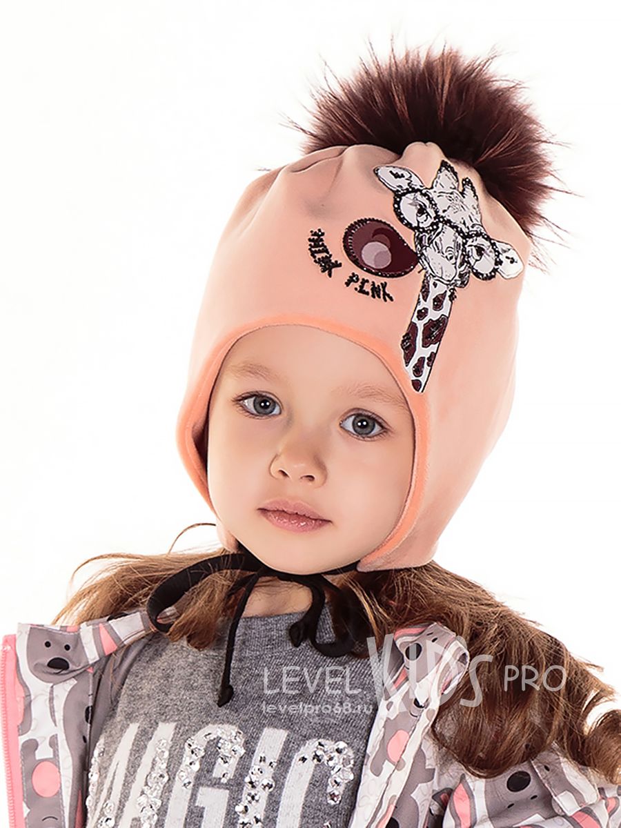 Жираф помпон kids шапка 031У.<br>Велюр~Velour-Giraffe pompom hat 031Y 