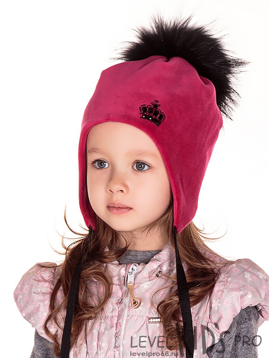 Корона помпон kids шапка 031У.<br>Велюр~Velour-Crown pompom hat 031Y 