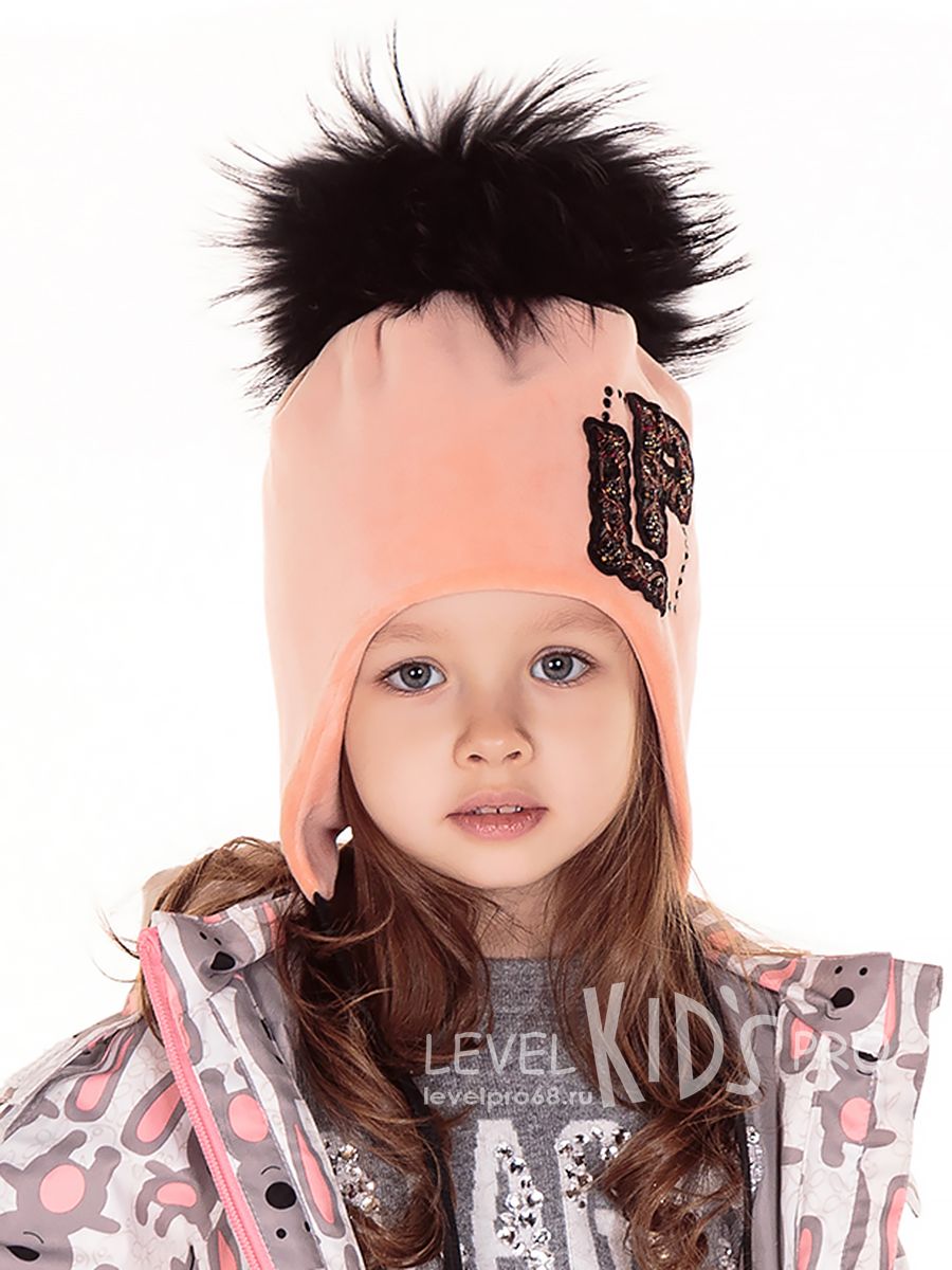 Вышивка LP шеврон помпон kids шапка 031У~Velour-insertion chevron LP pompom hat 031Y