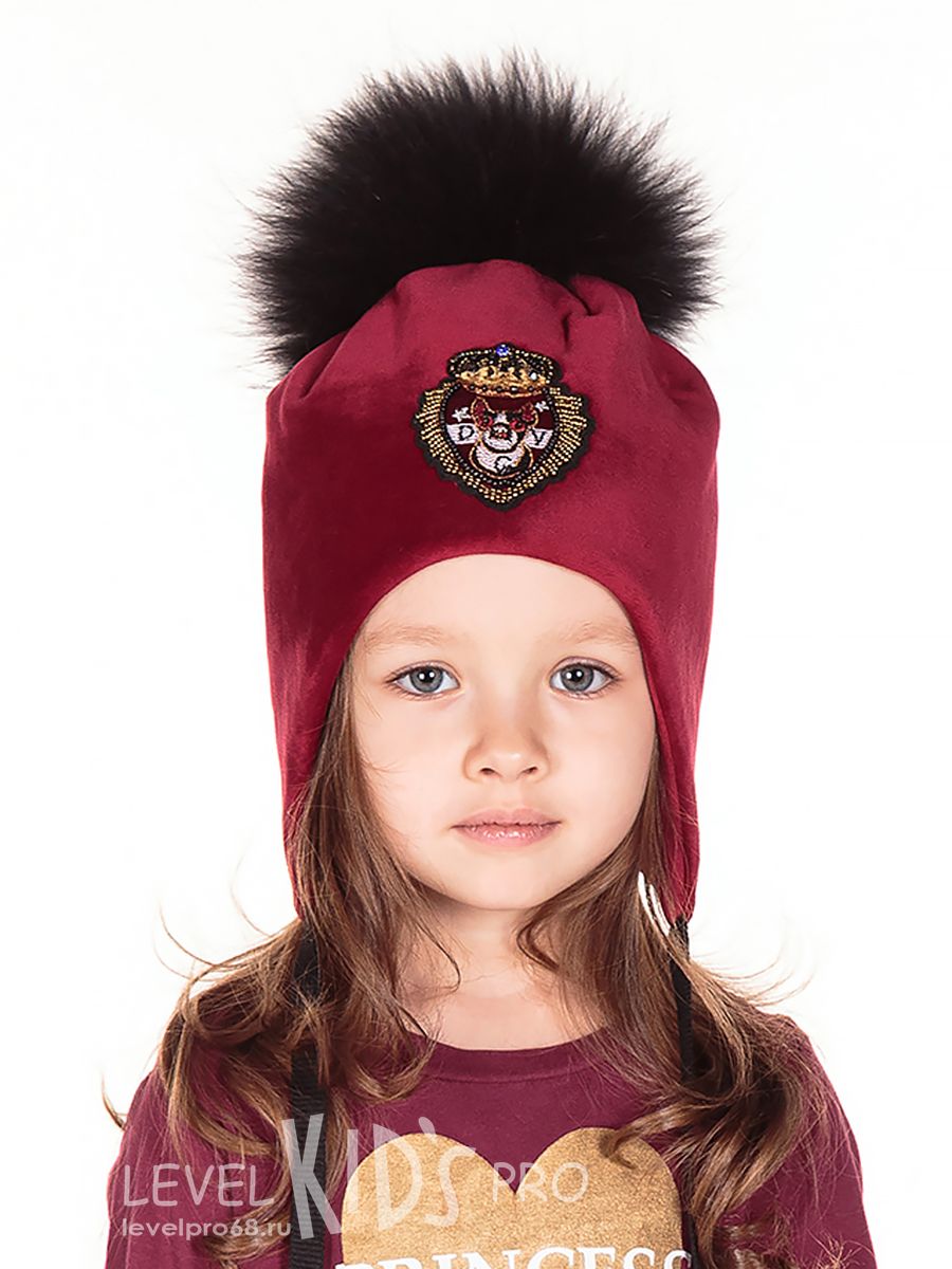 Джокер шеврон помпон kids шапка 031У.<br>Велюр~Velour-Joker chevron pompom hat 031Y