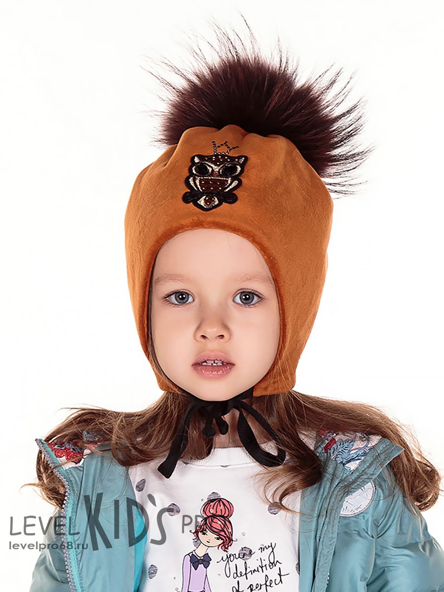 Совушка шеврон помпон kids шапка 031У.<br>Велюр~Velour-Owl chevron pompom hat 031Y