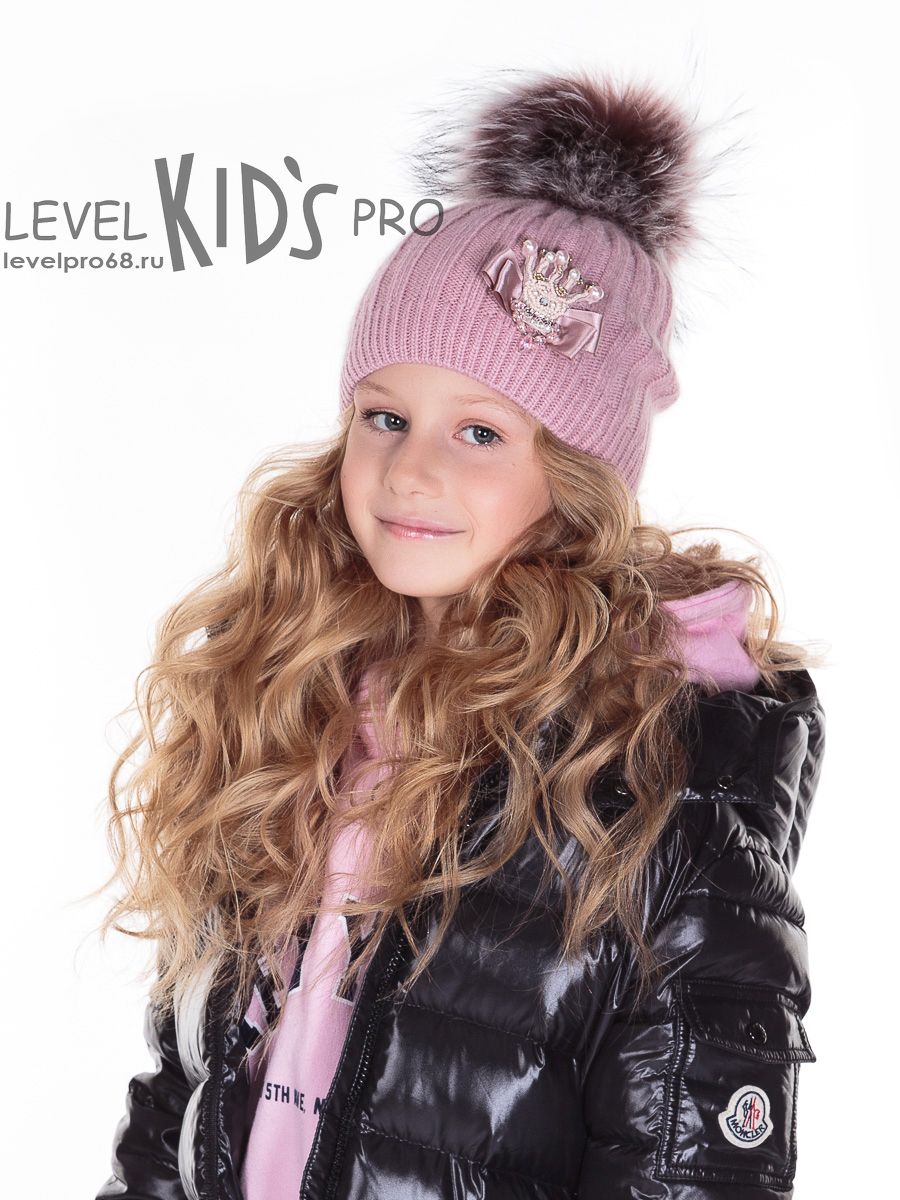 Корона шеврон помпон kids VIP шапка ОН.<br>Вязка~Knitted wool ON-Crown chevron pompom hat 