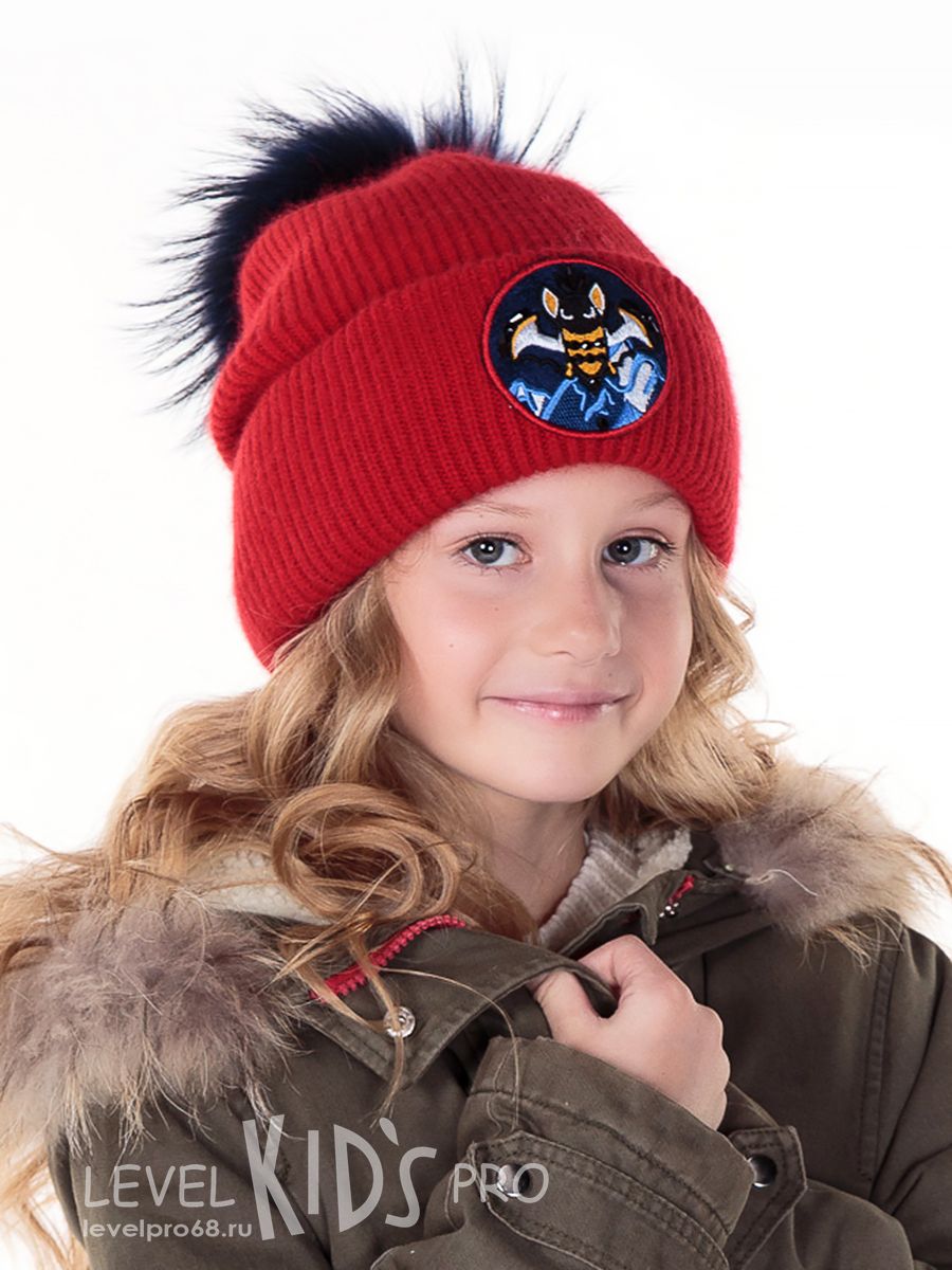 Летучая мышь шеврон помпон kids шапка ФР.<br>Вязка~Knitted wool FR-Bat chevron pompom hat