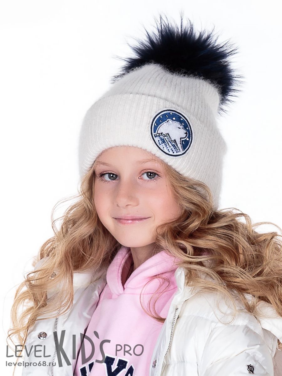 Умка шеврон помпон kids VIP шапка ФР.<br>Вязка~Knitted wool FR-Cute bear chevon pompom hat 