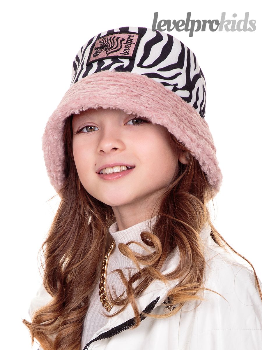 Анита шеврон Зебра VIP шляпка.<br>Трикотаж зебра + экомех Кёрли~Zebra knit+faux fur-Anita hat