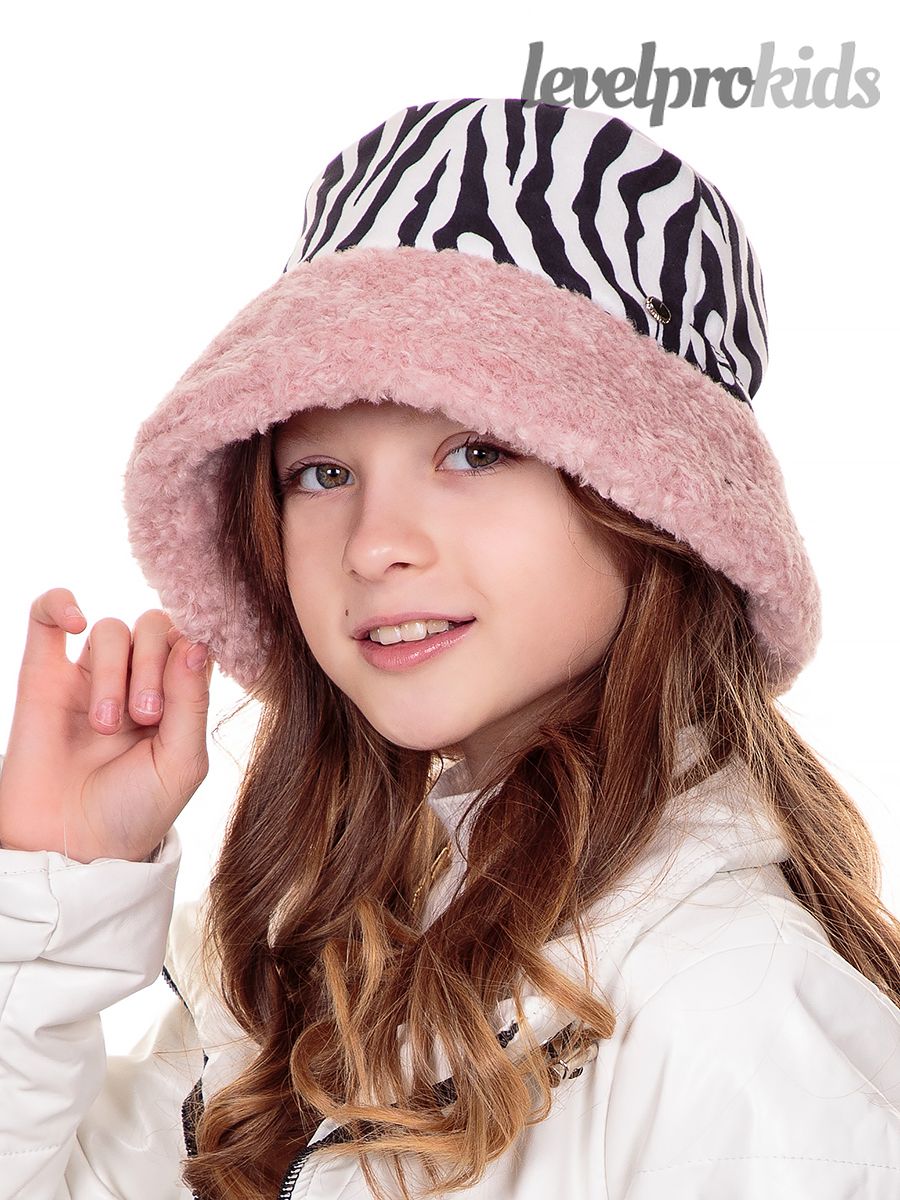 Анита Лого VIP шляпка.<br>Трикотаж зебра + экомех Кёрли~Zebra knit+faux fur-Anita Logo hat