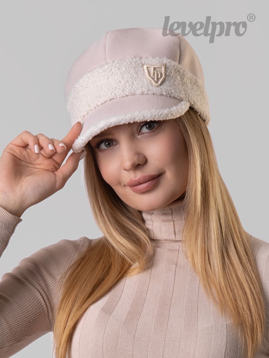 Алиса шеврон LP кепка.<br>Кашемир + трикотаж барашек~Cashmere+faux lambskin knit-Alice chevron LP cap