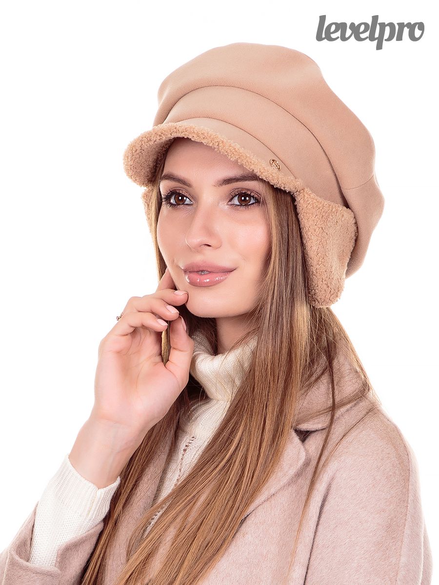 Деми кепка с ушками.<br>Кашемир~Cashmere+faux lambskin knit-Demi earflapped cap 