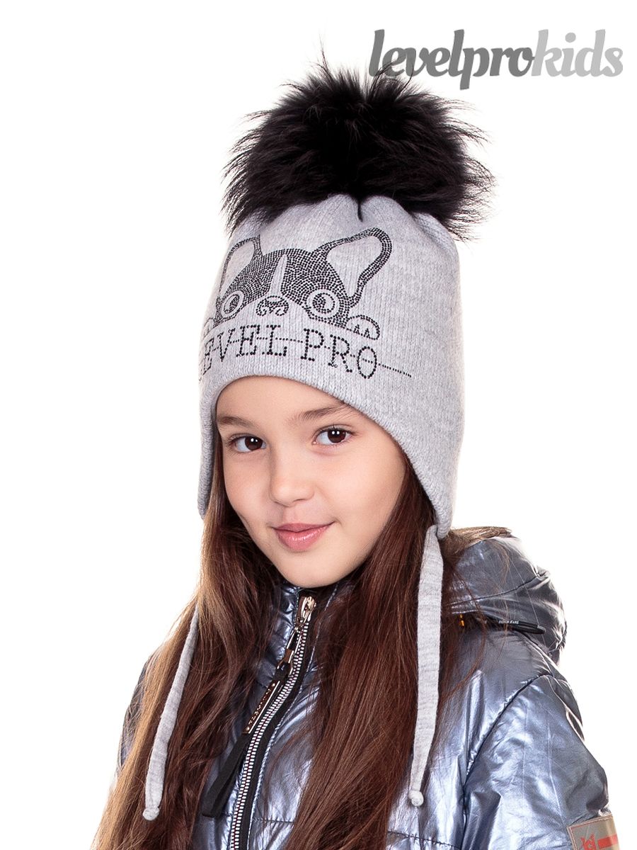 Бульдог помпон VIP шапка УШ.<br>Вязка~Knitted hat-Bulldog pompom VIP hat USH