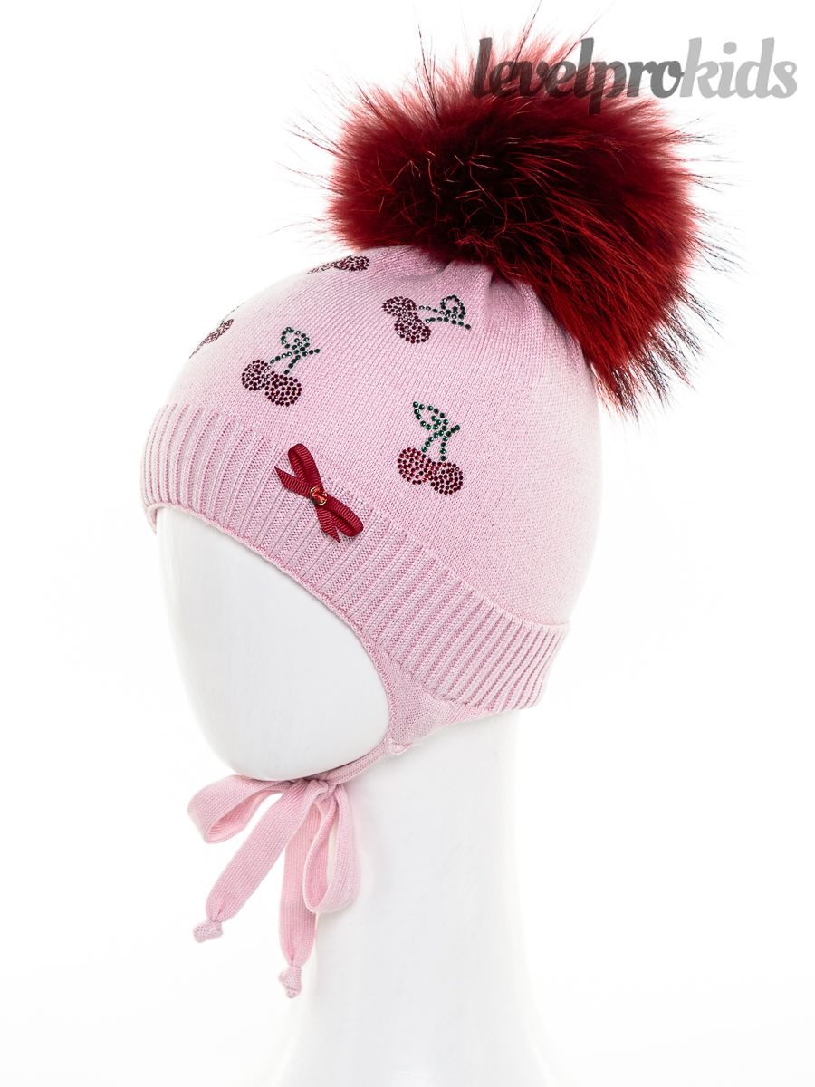 Вишенки помпон VIP шапка КТ.<br>Вязка~Knitted hat-Cherries pompom VIP hat KT