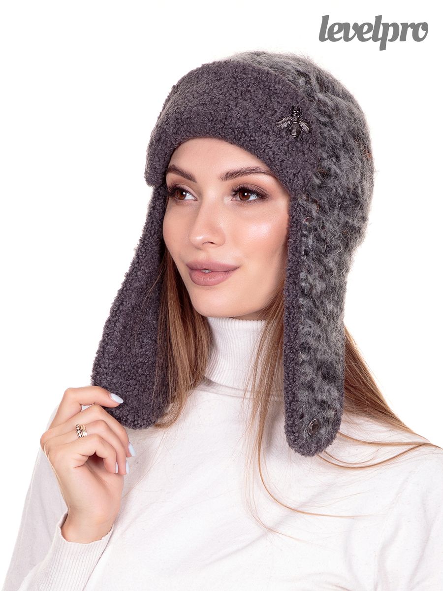 Герда ушанка.<br>Мохер мозаика + трикотаж барашек~mosaic mohair+faux lambskin knit-Gerda bomber hat