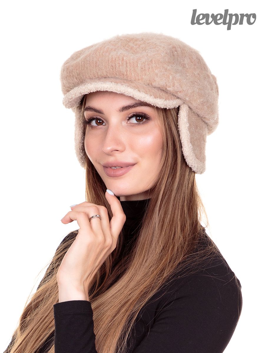 Кэрри кепка.<br>Мохер королевский + трикотаж барашек~Royal mohair+faux lambskin knit-Carrie cap